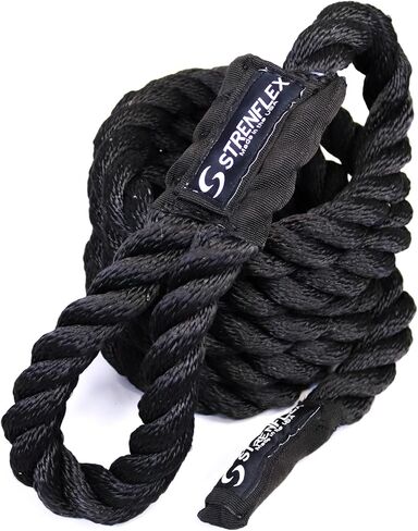Climbing Rope for Fitness – Heavy Duty Black 3 Strand Poly-Dacron - Training Rope with Non-Slip Sewn Handles, 1.5 Inch Diameter, Gym Strength & Crossfit Workout Equipment (15') in Saudi Arabia