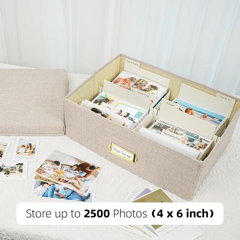 Photo Storage Organizer, Sturdy Linen Photo Box with 4 Dividers, 6 Divider Cards and 2 Label Stickers, Stylish Storage Box for Storing Photos, Birthday Cards, Keepsake, Postcard, GrassGreen in Kuwait