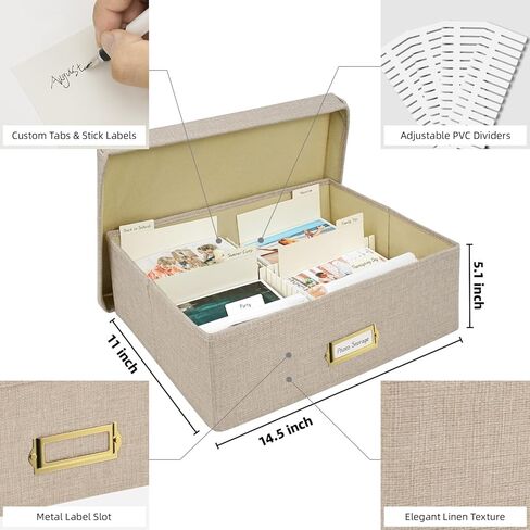 Photo Storage Organizer, Sturdy Linen Photo Box with 4 Dividers, 6 Divider Cards and 2 Label Stickers, Stylish Storage Box for Storing Photos, Birthday Cards, Keepsake, Postcard, GrassGreen in Kuwait