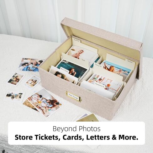 Photo Storage Organizer, Sturdy Linen Photo Box with 4 Dividers, 6 Divider Cards and 2 Label Stickers, Stylish Storage Box for Storing Photos, Birthday Cards, Keepsake, Postcard, GrassGreen in Kuwait