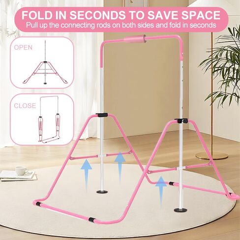 Expandable Gymnastics Bar with Mat for Kids, Adjustable Height Junior Training Kip Bar, Folding Gymnastic Horizontal Bars Monkey Bar, Home Gym Equipment for Kid Gymnasts, Child, Girl, Boy in Kuwait