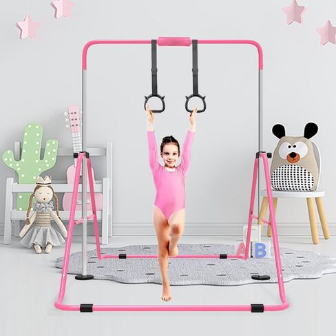 Expandable Gymnastics Bar with Mat for Kids, Adjustable Height Junior Training Kip Bar, Folding Gymnastic Horizontal Bars Monkey Bar, Home Gym Equipment for Kid Gymnasts, Child, Girl, Boy in Kuwait
