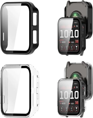 عبوتان من غطاء الكمبيوتر الصلب المتوافق مع Garmin Venu X1، غطاء واقي شاشة الساعة مدمج من الزجاج المقوى تغطية كاملة (أسود + شفاف) in Saudi Arabia