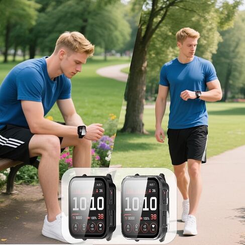 عبوتان من غطاء الكمبيوتر الصلب المتوافق مع Garmin Venu X1، غطاء واقي شاشة الساعة مدمج من الزجاج المقوى تغطية كاملة (أسود + شفاف) in Saudi Arabia