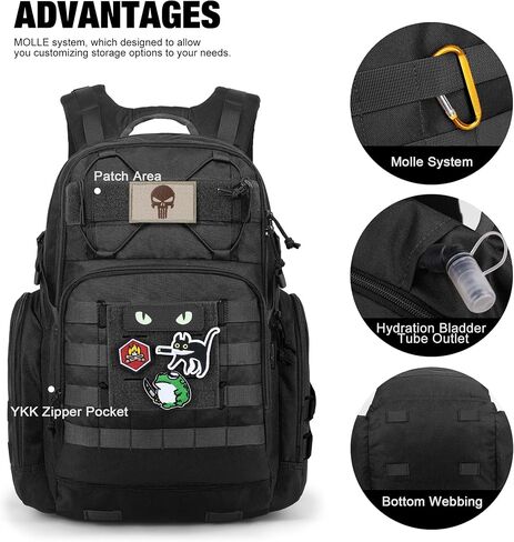 حقيبة ظهر Mardingtop العسكرية التكتيكية للرجال 40L Molle Rucksack EDC Daypack للمشي لمسافات طويلة والسفر والتخييم والصيد (مع 10 قطع من الرقع و3 قطع من الأبازيم) in Saudi Arabia