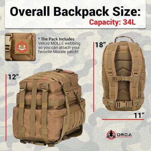 ORCA 34L Military Tactical Backpack – Heavy Duty Waterproof Rucksack for Camping, Hiking & Survival, 600D Polyester (OD Green) in Saudi Arabia