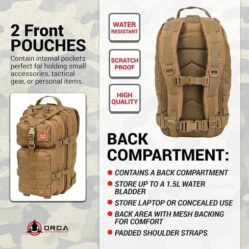 ORCA 34L Military Tactical Backpack – Heavy Duty Waterproof Rucksack for Camping, Hiking & Survival, 600D Polyester (OD Green) in Saudi Arabia