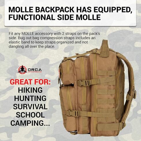 ORCA 34L Military Tactical Backpack – Heavy Duty Waterproof Rucksack for Camping, Hiking & Survival, 600D Polyester (OD Green) in Saudi Arabia