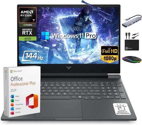 HP Victus 15.6" Gaming Laptop 144Hz 2025-2026 Business, AI Computer, Lifetime Office, Ryzen 7 7445HS, NVIDIA RTX 4050, 16GB RAM, 1TB Storage (512GB SSD+500GB Ext), Backlit KB, MarxsolAddon, Win 11 Pro in Saudi Arabia