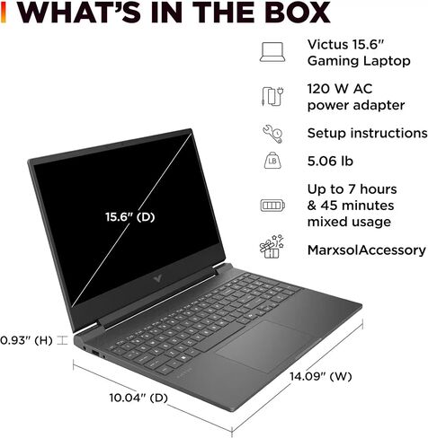 HP Victus 15.6" Gaming Laptop 144Hz 2025-2026 Business, AI Computer, Lifetime Office, Ryzen 7 7445HS, NVIDIA RTX 4050, 16GB RAM, 1TB Storage (512GB SSD+500GB Ext), Backlit KB, MarxsolAddon, Win 11 Pro in Saudi Arabia