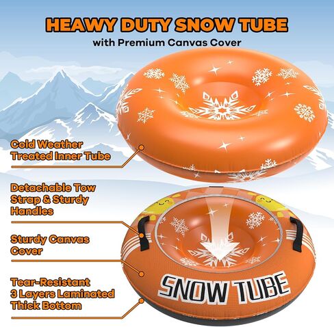 Inflatable Snow Tube Sled with Premium Canvas Cover Heavy Duty for Kids Adults,Towable Snow Sled Thickened Bottom Winter Gift Outdoor Fun Toys for Boys Girls in Saudi Arabia