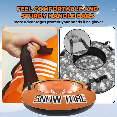 Inflatable Snow Tube Sled with Premium Canvas Cover Heavy Duty for Kids Adults,Towable Snow Sled Thickened Bottom Winter Gift Outdoor Fun Toys for Boys Girls in Saudi Arabia