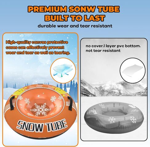 Inflatable Snow Tube Sled with Premium Canvas Cover Heavy Duty for Kids Adults,Towable Snow Sled Thickened Bottom Winter Gift Outdoor Fun Toys for Boys Girls in Saudi Arabia
