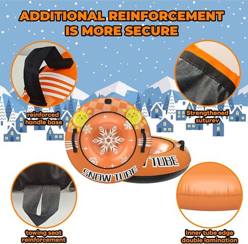 Inflatable Snow Tube Sled with Premium Canvas Cover Heavy Duty for Kids Adults,Towable Snow Sled Thickened Bottom Winter Gift Outdoor Fun Toys for Boys Girls in Saudi Arabia