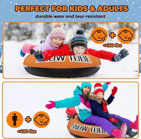 Inflatable Snow Tube Sled with Premium Canvas Cover Heavy Duty for Kids Adults,Towable Snow Sled Thickened Bottom Winter Gift Outdoor Fun Toys for Boys Girls in Saudi Arabia