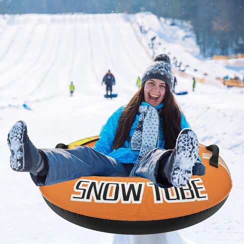 Inflatable Snow Tube Sled with Premium Canvas Cover Heavy Duty for Kids Adults,Towable Snow Sled Thickened Bottom Winter Gift Outdoor Fun Toys for Boys Girls in Saudi Arabia