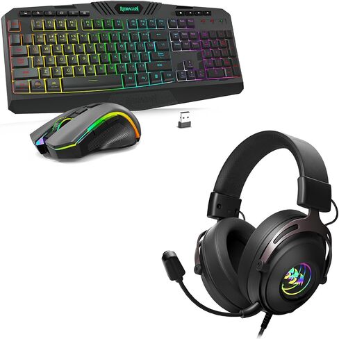 Redragon S101MKS Wireless Gaming Keyboard Mouse Combo & H389 Wired RGB Gaming Headset in Saudi Arabia
