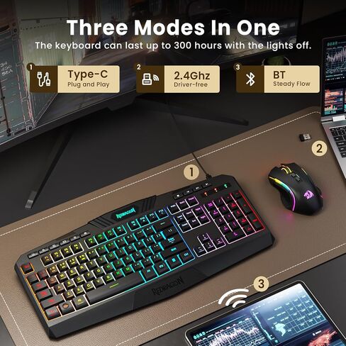 Redragon S101MKS Wireless Gaming Keyboard Mouse Combo & H389 Wired RGB Gaming Headset in Saudi Arabia
