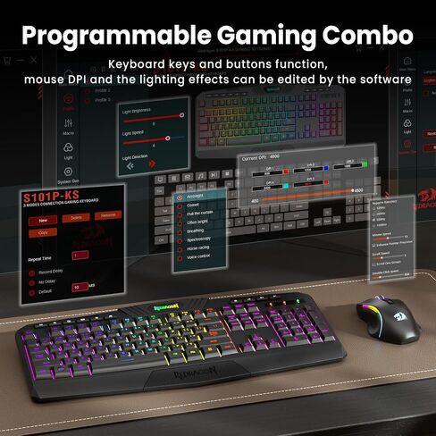 Redragon S101MKS Wireless Gaming Keyboard Mouse Combo & H389 Wired RGB Gaming Headset in Saudi Arabia