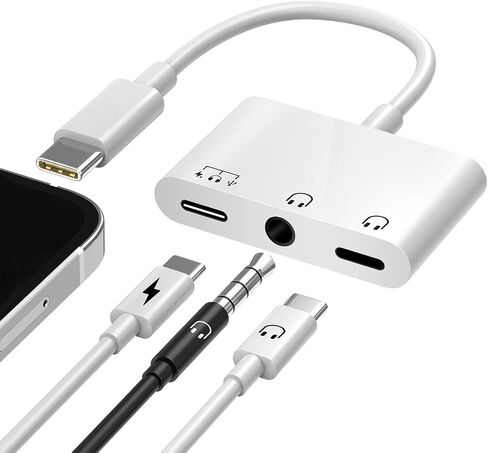 USB-C to 3.5mm Headphone and Charger Adapter, 3 in 1 Dual Type C Aux Splitter Charger Headphone Jack Dongle Cord with PD 60W Fast Charging for iPhone15/16/17, iPadPro, MacBook, Galaxy S23 and More in Saudi Arabia