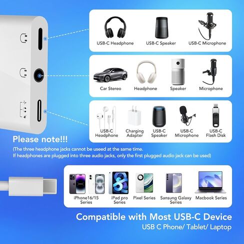 USB-C to 3.5mm Headphone and Charger Adapter, 3 in 1 Dual Type C Aux Splitter Charger Headphone Jack Dongle Cord with PD 60W Fast Charging for iPhone15/16/17, iPadPro, MacBook, Galaxy S23 and More in Saudi Arabia