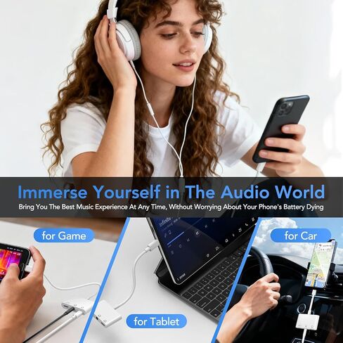 USB-C to 3.5mm Headphone and Charger Adapter, 3 in 1 Dual Type C Aux Splitter Charger Headphone Jack Dongle Cord with PD 60W Fast Charging for iPhone15/16/17, iPadPro, MacBook, Galaxy S23 and More in Saudi Arabia