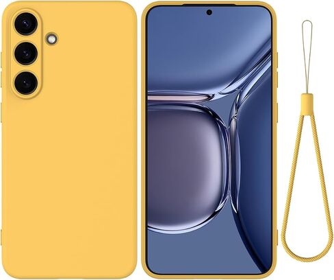 Compatible with Samsung Galaxy S25 FE Phone Case W Wrist Band, Thin Slim Liquid Silicone Soft Rubber Gel TPU Full Camera Protection Bumper Pure Color Simple Cover,Yellow in Kuwait