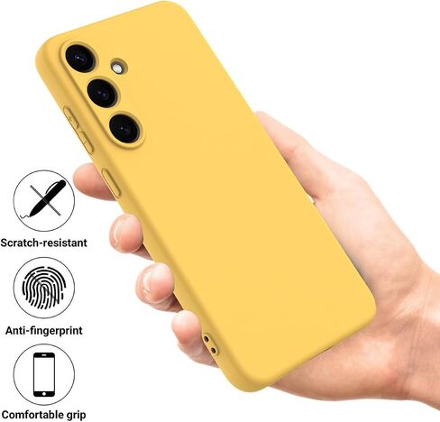 Compatible with Samsung Galaxy S25 FE Phone Case W Wrist Band, Thin Slim Liquid Silicone Soft Rubber Gel TPU Full Camera Protection Bumper Pure Color Simple Cover,Yellow in Kuwait