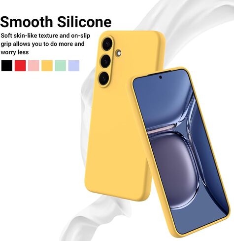 Compatible with Samsung Galaxy S25 FE Phone Case W Wrist Band, Thin Slim Liquid Silicone Soft Rubber Gel TPU Full Camera Protection Bumper Pure Color Simple Cover,Yellow in Kuwait