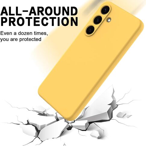 Compatible with Samsung Galaxy S25 FE Phone Case W Wrist Band, Thin Slim Liquid Silicone Soft Rubber Gel TPU Full Camera Protection Bumper Pure Color Simple Cover,Yellow in Kuwait
