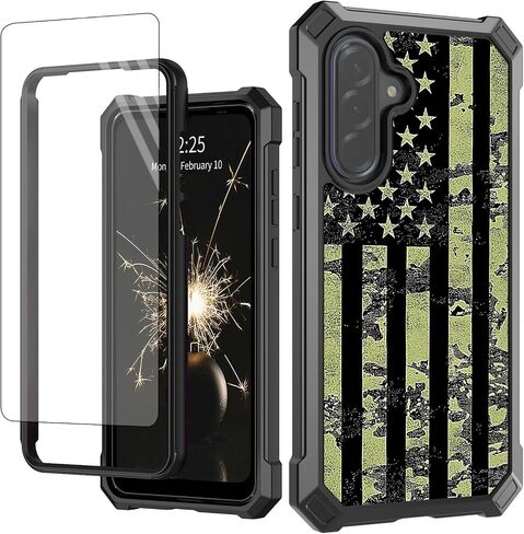 Case for Samsung Galaxy A36 5G with Tempered Glass Screen Protector, Full-Body Protective Shockproof Rugged Bumper Durable Phone Cover Case for Samsung A36 5G, Camo American Flag in Saudi Arabia