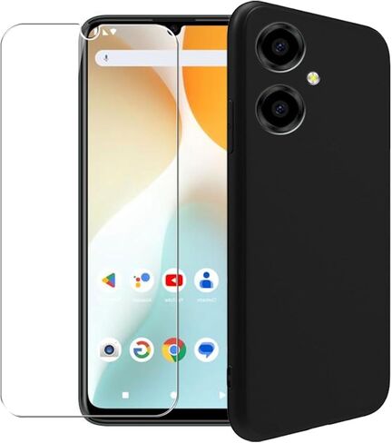 Case for BLU G64 + Glass Screen Protector Tempered Film - Transparent Silicone Soft Flexible Bumper Shockproof TPU Protective Cover Shell for BLU G64 (Black) in Saudi Arabia
