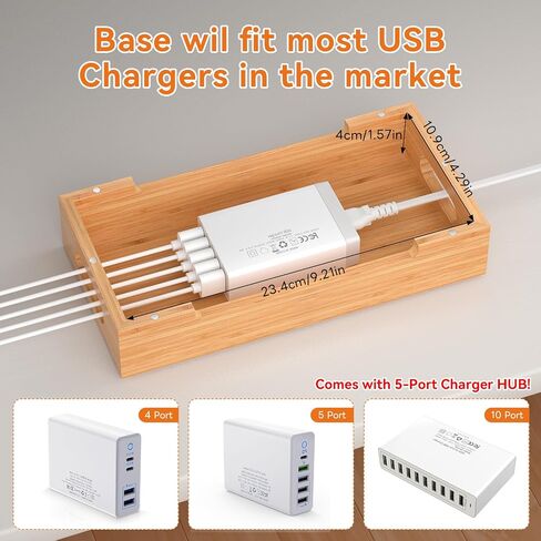 Pezin & Hulin Bamboo Charging Station with Watch Stand, Docking Holder for Multi Device with 5 Port USB Charger HUB, 5 Charge Cables, Desktop Electronic Organizer for Cellphone, Tablet, Watch in Saudi Arabia