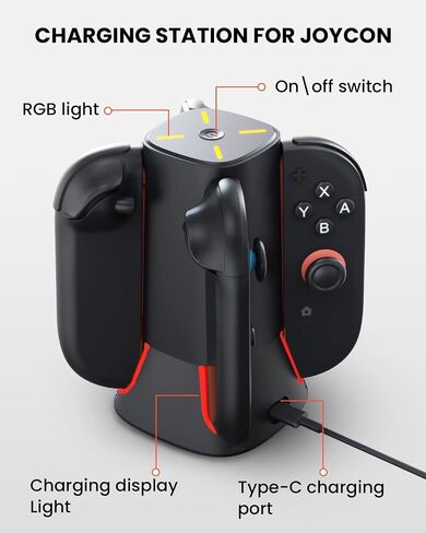 قاعدة شحن وحدة التحكم لنينتندو سويتش-2: شاحن GEEKERA 4 في 1 لمحطة شحن ملحقات Joycon 2 مع ضوء RGB للعبة العائلة والسفر والأصدقاء in Kuwait