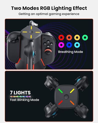 قاعدة شحن وحدة التحكم لنينتندو سويتش-2: شاحن GEEKERA 4 في 1 لمحطة شحن ملحقات Joycon 2 مع ضوء RGB للعبة العائلة والسفر والأصدقاء in Kuwait