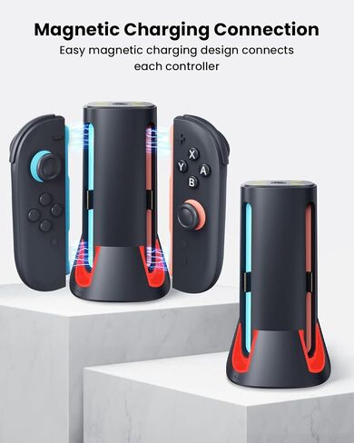 قاعدة شحن وحدة التحكم لنينتندو سويتش-2: شاحن GEEKERA 4 في 1 لمحطة شحن ملحقات Joycon 2 مع ضوء RGB للعبة العائلة والسفر والأصدقاء in Kuwait