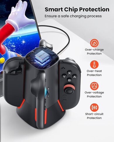 قاعدة شحن وحدة التحكم لنينتندو سويتش-2: شاحن GEEKERA 4 في 1 لمحطة شحن ملحقات Joycon 2 مع ضوء RGB للعبة العائلة والسفر والأصدقاء in Kuwait