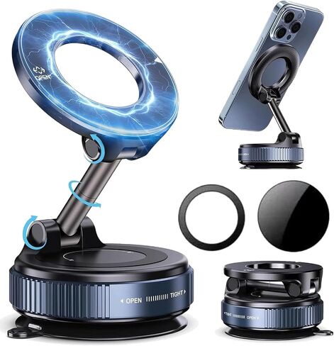 2026 New Upgraded Vacuum Magnetic Car Phone Holder 360° Reinforced Ultra Suction Cup Phone Mount for MagSafe Cell Phone Holders for Your Car/Phone Stand for iPhone, Samsung, All Smartphones in Saudi Arabia