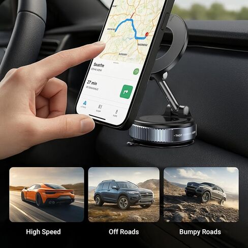 2026 New Upgraded Vacuum Magnetic Car Phone Holder 360° Reinforced Ultra Suction Cup Phone Mount for MagSafe Cell Phone Holders for Your Car/Phone Stand for iPhone, Samsung, All Smartphones in Saudi Arabia