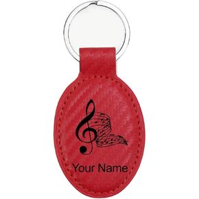 LaserGram Oval Keychain, Musical Notes, Personalized Engraving Included (Black with Silver) in Saudi Arabia
