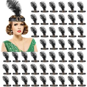 Jexine 30 Pcs 1920s Flapper Headband Bulk Women Vintage Sequins Rhinestones Ostrich Feather Headpieces Headband for 20s Theme Party Carnival Decorations, 15 Colors in Saudi Arabia