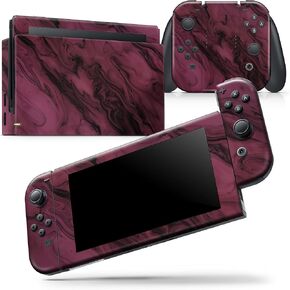 Design Skinz - متوافق مع وحدة تحكم Nintendo Switch OLED + Joy-Con - غطاء حماية من الفينيل قابل للإزالة ومقاوم للخدش - أسود ووردي رخامي Swirl V1 in Kuwait