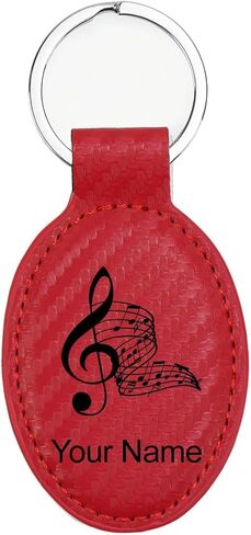 LaserGram Oval Keychain, Musical Notes, Personalized Engraving Included (Black with Silver) in Saudi Arabia