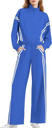 Sweatsuits Women 2 Piece Outfit Zip Up Jacket Athleisure Sweatset Comfort Fleece Sweatshirt Wide Leg Sweatpants Set in Saudi Arabia