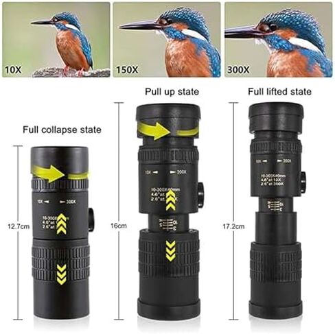 تلسكوب أحادي العين مقاوم للماء بدقة 4K HD 10-300x40mm مع حامل للهواتف الذكية وحامل ثلاثي القوائم لمشاهدة الطيور والمشي لمسافات طويلة in Saudi Arabia