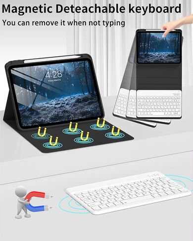 حافظة لجهاز iPad (A16) الجيل الحادي عشر/العاشر مع لوحة مفاتيح مقاس 11/10.9 بوصة 2025/2022، حافظة لوحة مفاتيح بلوتوث لاسلكية قابلة للفصل رفيعة وخفيفة، حامل قلم رصاص مدمج على الجانب الأيمن (وردي) in Kuwait