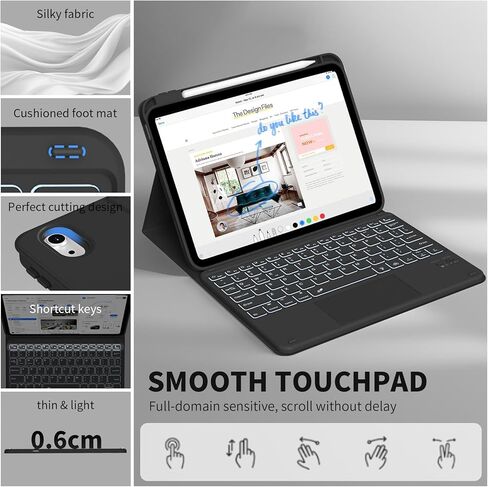 JKSML for iPad(A16) 11th/10th Generation Case with Keyboard (11/10.9 inch) 2025/2022, 7 Color Backlight Detachable Bluetooth Cover with Trackpad, Flip Stand Case Thin with Pencil Holder, Cream White in Kuwait