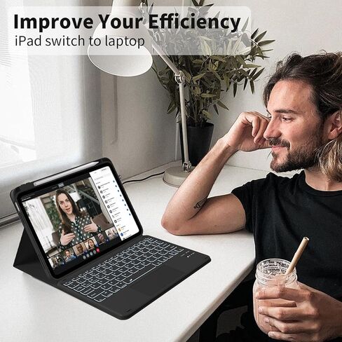 JKSML for iPad(A16) 11th/10th Generation Case with Keyboard (11/10.9 inch) 2025/2022, 7 Color Backlight Detachable Bluetooth Cover with Trackpad, Flip Stand Case Thin with Pencil Holder, Cream White in Kuwait