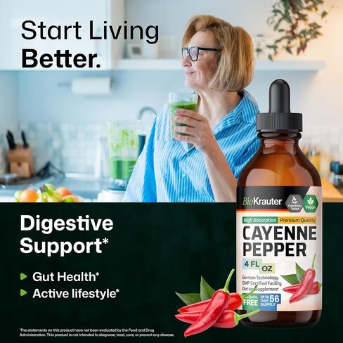 BIO KRAUTER Cayenne Pepper Extract Liquid - Pure Capsaicin Extract - Liquid Cayenne Pepper Drops for Digestive Support - Sugar & Alcohol Free 4 Fl.Oz. in Saudi Arabia