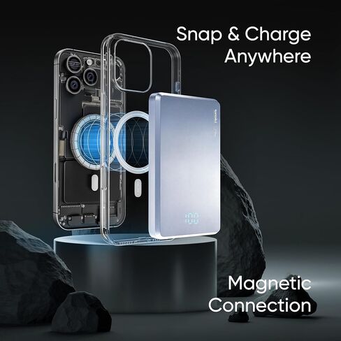 Ultra-Slim Magnetic Power Bank, Aluminum Wireless Portable Charger, Fast Charging USB-C Battery Pack for iPhone 15/14/13/12 & MagSafe, Android Wireless Charging Devices (Blue, 10000) in Saudi Arabia